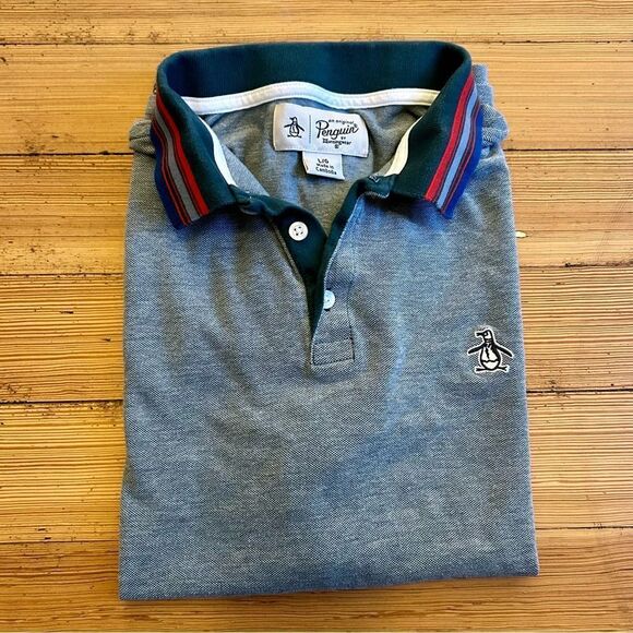 Penguin stripe collar pique pop short sleeve polo. Size L. - Picture 7 of 8